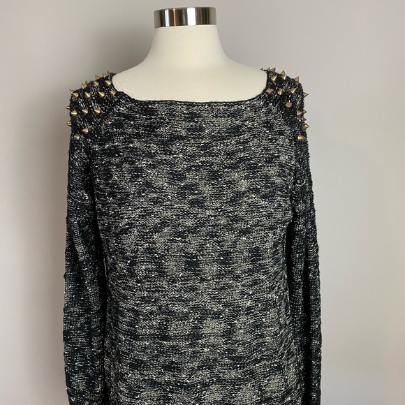 NWTs Crewneck Sweater w/Metallic Metal Shoulder Spikes Whimsygoth Punk Hardware - Picture 1 of 8